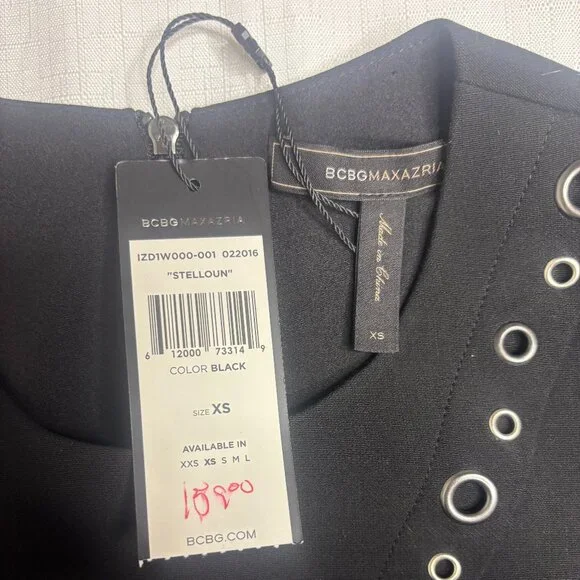 BCBGMaxAzria Stelloun Grommet Sleeveless Peplum Tank Top Black Silver Women NWT - Picture 3 of 5